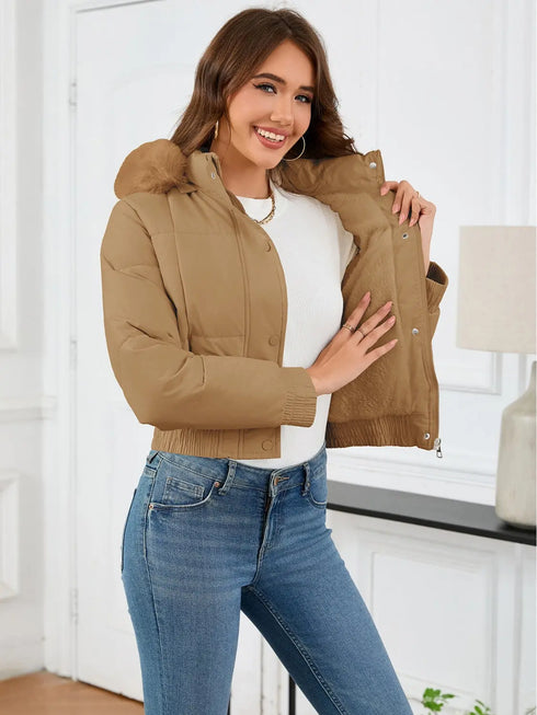 'Celandine' Hooded Cropped Coat - Celes Fashion